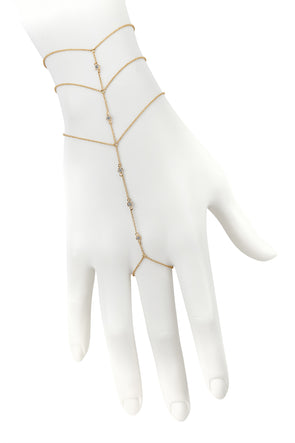 VEDA 14K GOLD THREE TIER DIAMOND BEZEL HAND CHAIN